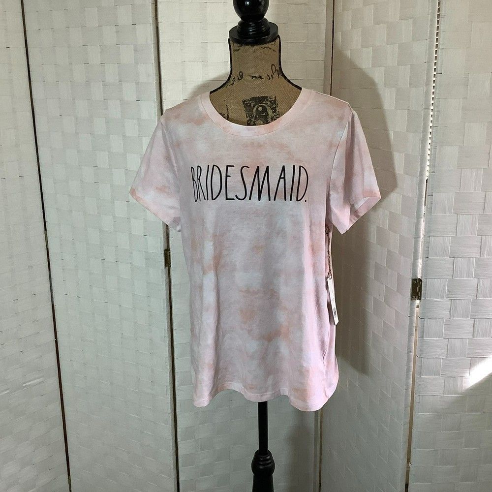 Nwt Rae Dunn pink Bridesmaid Tee with Scrunchie size XL